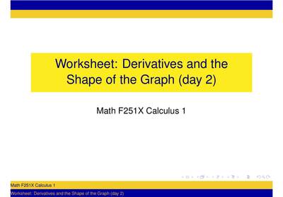 Worksheet Derivatives And The Shape Of A Graph Day University Of Alaska Fairbanks