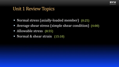 ME 202 Unit 1 Review - BYU-Idaho